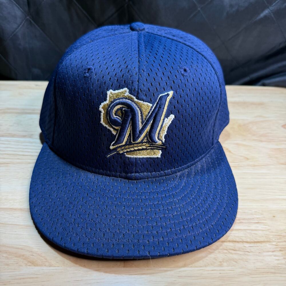 Milwaukee Brewers Jersey Style Mesh New Era Fitted Hat Cap Size 7 3/8